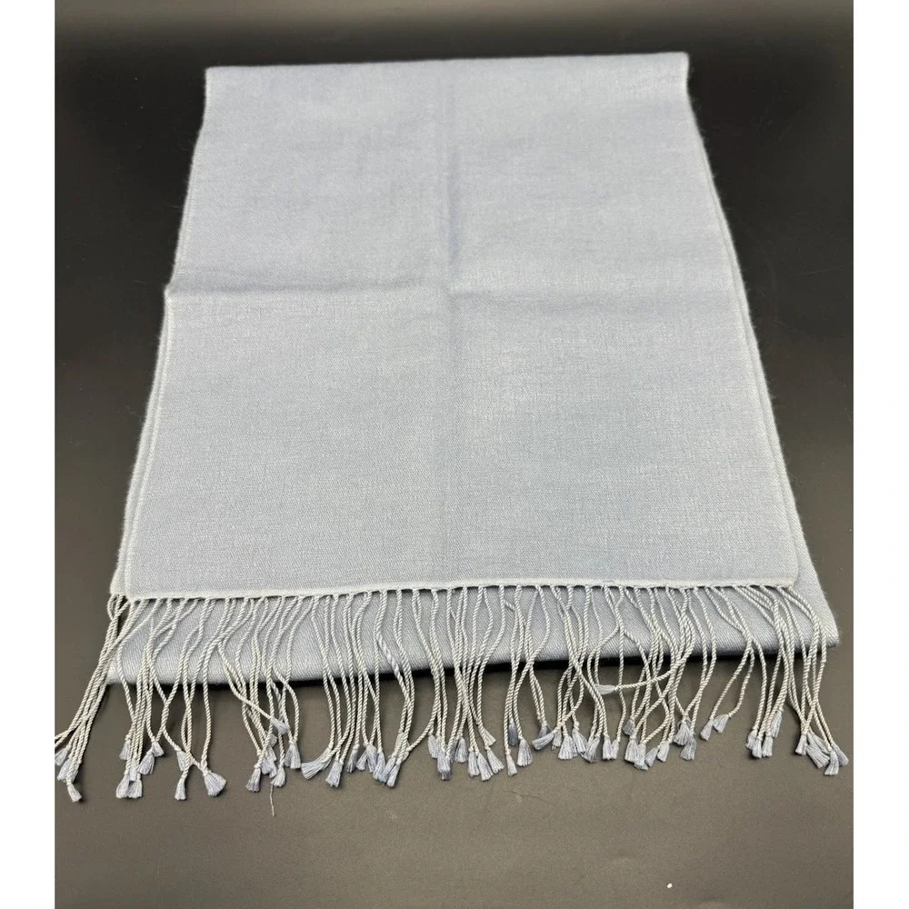 Unbranded Pashmina Silk Scarf Shawl Slate Blue Handmade Nepal Fringe Scarf